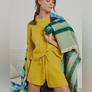 Anthropologie Saturday Sunday Brenna Cozy Waffle Knit Yellow Shorts Size Small